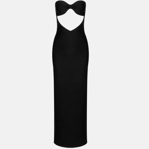 Dan More Black Midi Strapless Dress with Cut Out in Size XS
